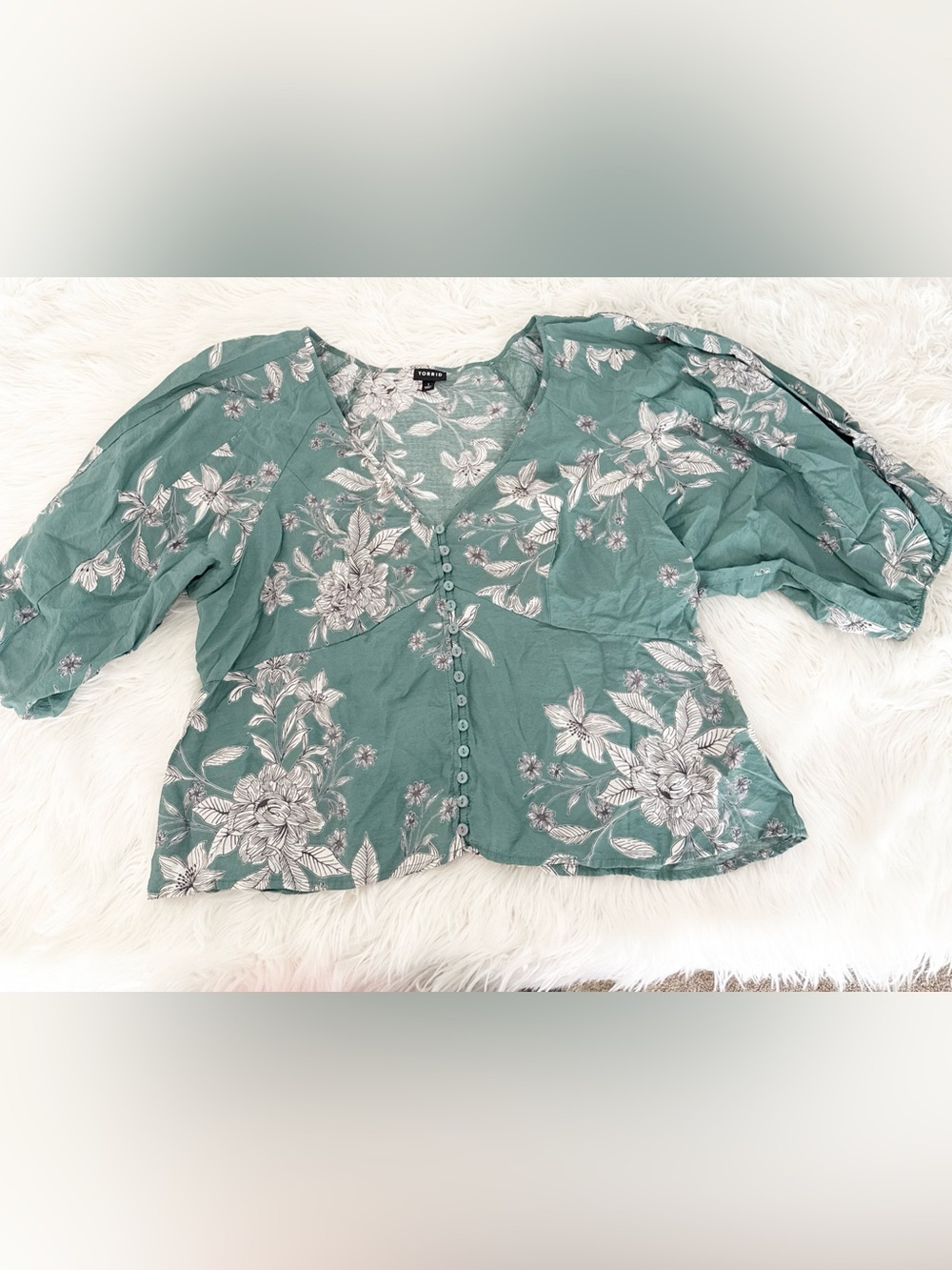 torrid Sage Green Floral Button-Front Blouse